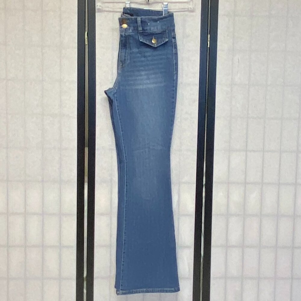 D Jeans High Wide Waistband Bootcut Stretch Denim Jeans Faded Medium Wash 8 - Picture 5 of 12